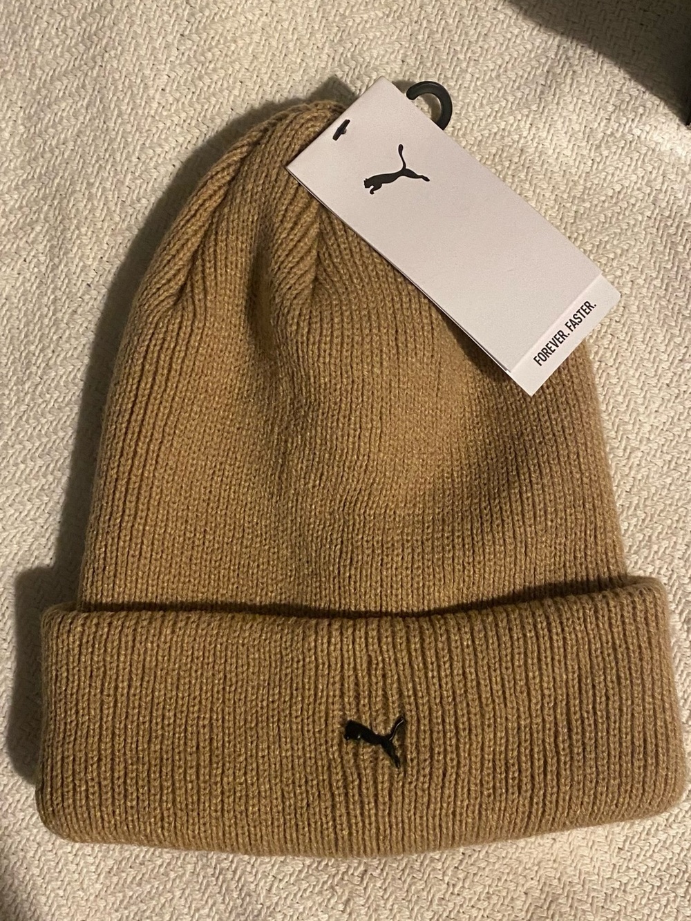 Puma Kids Tan Knit Beanie with Black Logo